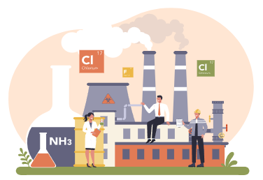 Illustration of a fertilizer manufacturing plant